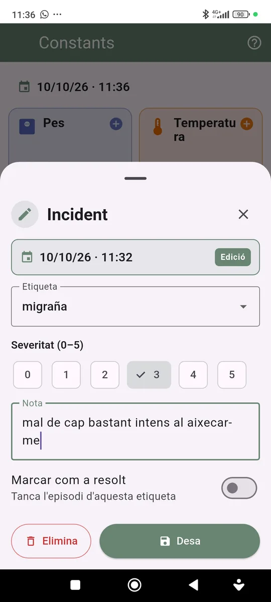 Incident form with label, severity and note