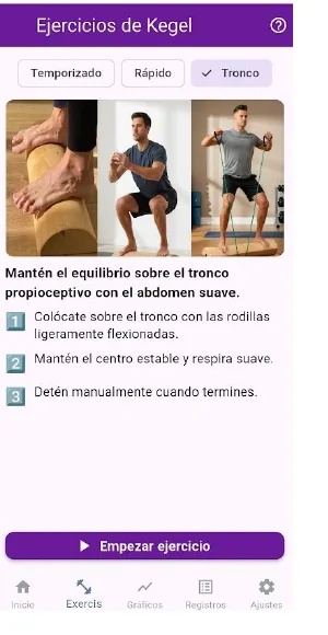 Selección del tipo de ejercicio de Kegel