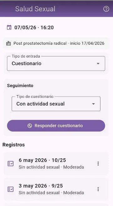 Sexual health questionnaire screen