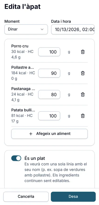 Interruptor És un plat a l’editor