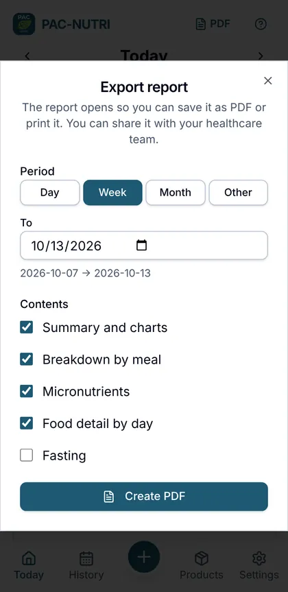 Export menu