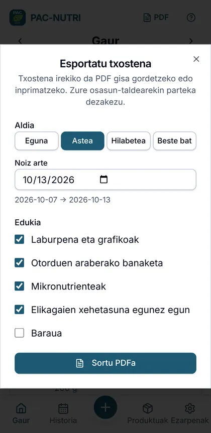 Esportatzeko menua