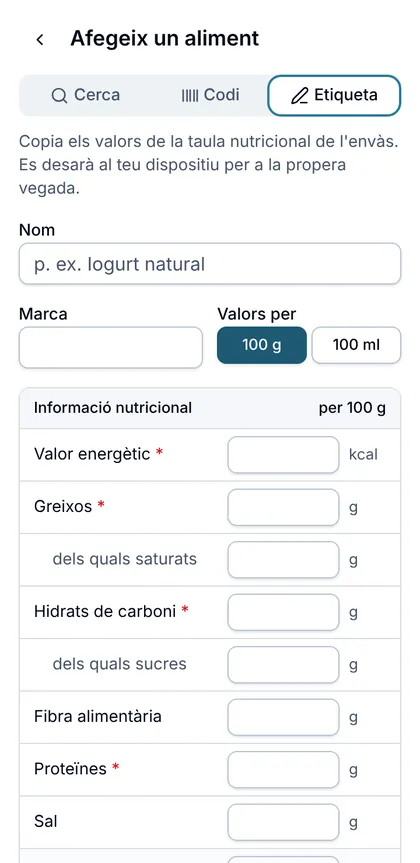 Formulari de l’etiqueta nutricional